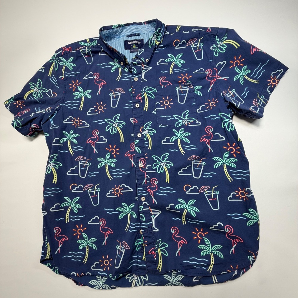 Chubbies Neon Palm Flamingo Button Down Shirt Men's XXL Regular‎ Fit